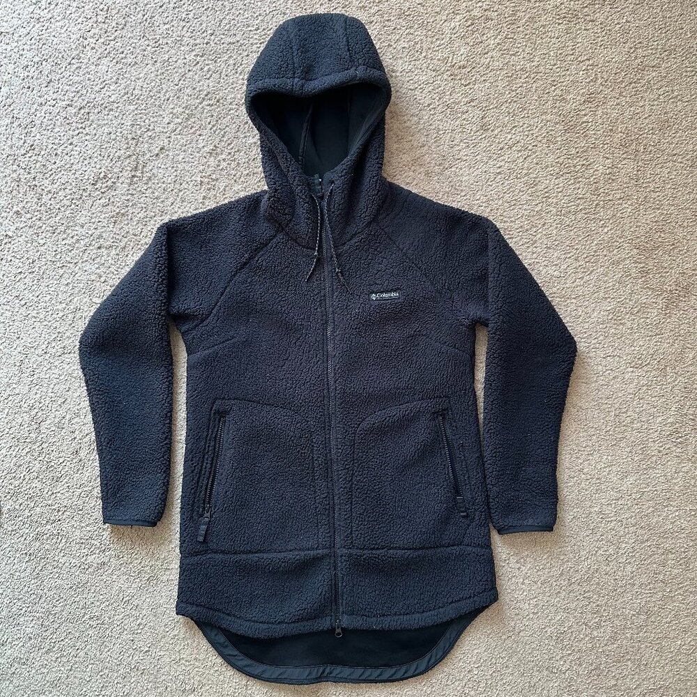 Columbia Sweatshirt Womens Medium Full Zip Hood High Pile Fleece Black Pockets